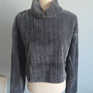 Bershka Plush Gray Funnel Crop Sweater